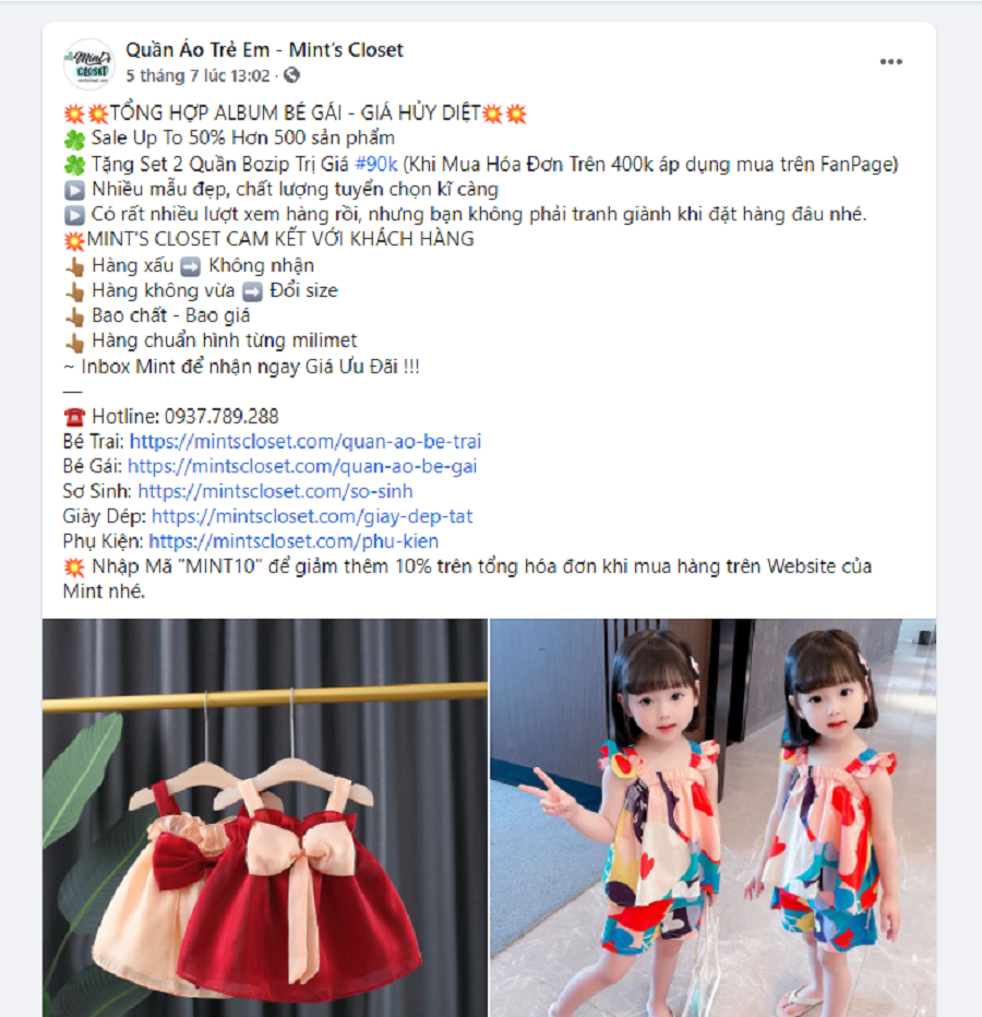 mẫu content bán quần áo trẻ em