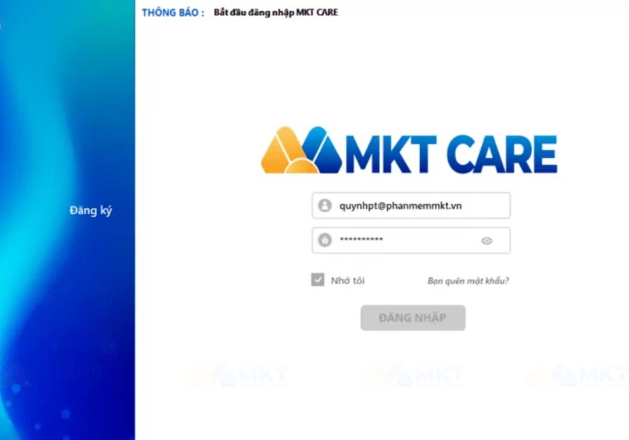 Đăng nhập phần mềm MKT Care
